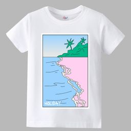 KAVEE Pure Cotton Half Sleeves Beach Theme Printed Bio Washed Tee - White-picture-38