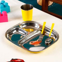 Tipy Tipy Tap set of 4 Pc Rakhi With Gift Set Steel Dinner Box - Yellow-image-19