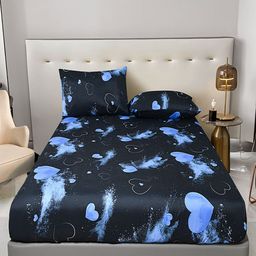 JC HOME Black & Blue Conversational 140 TC King Bedsheet Set2.20 m x 2.00 m-image-60