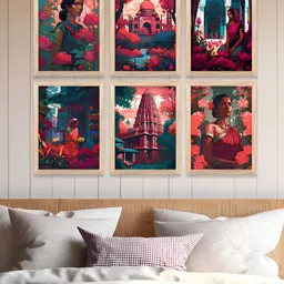 Kotart Red & Green 6 Pieces Wooden Floral and Botanical Wall Arts-6