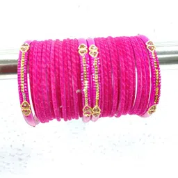 SAVORADE Set Of 28 Pink Glass Bangle-picture-31