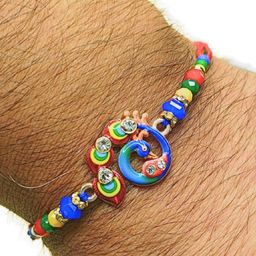 Anouk Set Of Beaded Cotton Thread with AD Stones & Meenakari Designer Rakhi for Brother image 3