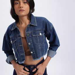 glitchez Frayed Crop Denim Jacket-image-77