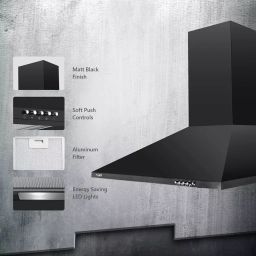 Kaff 60 cm Black Cassette Filter Pyramid Kitchen Chimney with Soft Push Button, BASE LX 60 BLK image 3