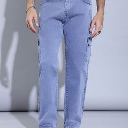 Hence Faded Cotton Relaxed Straight Leg Straight Fit Cargos Trousers-image-81