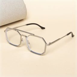 SUNGLASSIC Unisex Silver Clear Edition Octagon Sunglasses with UV Protected Lens Commando-image-16