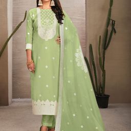 Odette Green Organza Floral Embroidered Semi-Stitched Dress Material-image-53