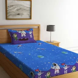 Aura Blue & White Cartoon Printed 350 TC Single Bedsheet Set 2.15 m x 1.50 m-13