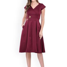 Athena Women Burgundy Fit & Flare Dress-picture-11