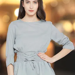 DressBerry Crepe Cinched Waist Top-image-9