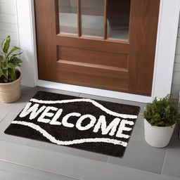 Kuber Industries 4Pcs Black & Coffee Brown Printed Rectangle Anti Skid Doormats-18