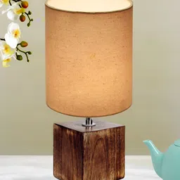 Homesake Beige Wood Industrial Cylindrical Shaped Table Lamp-32