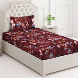 Arrabi Maroon & Blue Cartoon Characters 350 TC Single Bedsheet with 1 Pillow Covers-17