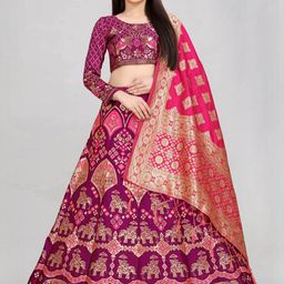 Mr Y Banarsi Silk Lehenga & Unstitched Blouse With Dupatta-picture-9