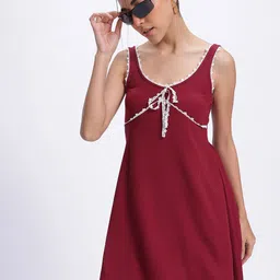 glitchez Lace Accents Ribbed Scoop Neck Mini Empire Dress-image-43