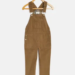 Cherry Crumble Kids Brown Solid Corduroy Dungaree-image-17