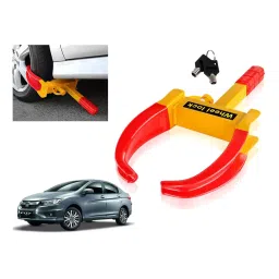 Auto Pearl Security Adjustable Anti Theft Yellow, Red Wheel Clamp Lock Compatible with Honda City-image-87