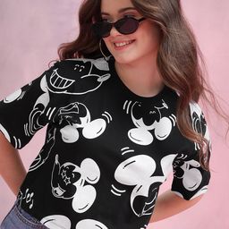 DressBerry Mickey Mouse Printed Pure Cotton Boxy T-shirt-image-30
