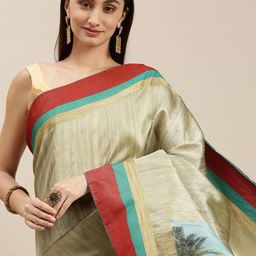 RACHNA Green & Red Abstract Printed Saree-picture-0