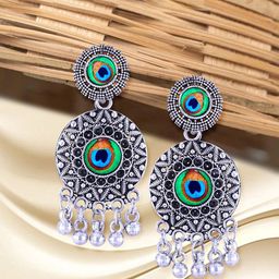 Anouk Green Rhodium-Plated Contemporary Shaped Oxidised Jhumkas-31