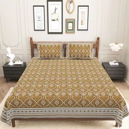 Urban Jaipur Mustard & Cream-Coloured Floral 186 TC King Bedsheet with 2 Pillow Covers-picture-20