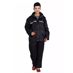 Allextreme Raincoat Top and Bottom Set Black Color Polyester Size L with Face Shield for Men, EXMK002-03L image 2