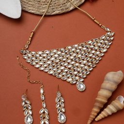 ANIKAS CREATION Gold Plated Kundan Stones Studded Leafy Patten Jewellery Set-image-60