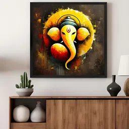999Store Brown & Yellow Lord Ganesha's Celestial Harmony Canvas Painting Wall Art-image-41