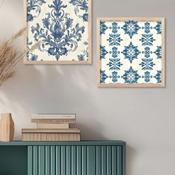 Kotart White & Blue 2 Pieces Floral Printed Wooden Wall Paintings-image-71
