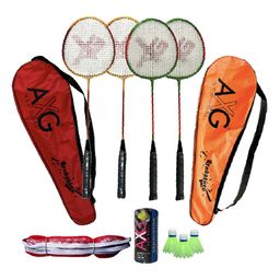 AXG New Goal Thrasher Racquets Set of 4 with Plastic shuttles and net Badminton Kit-44