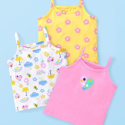 Babyhug 100% Cotton Knit Sleeveless Floral & Heart Printed Slips Pack of 3 - Multicolour-picture-12