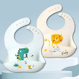 Bib With Dino and Lion Print- Light Blue and Light Pink-20
