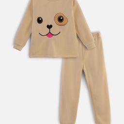 Nap Chief Full Sleeves Dog Face  Embroidered Co Ord Set -  Brown-picture-2