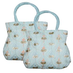 Kuber Industries Hand BagTraditional Hand BagSilk Wallet Hand BagWoman Tote Hand BagLadies Purse HandbagGifts Hand BagCurved Shape Embroidery Hand BagPack of 2Light Blue-image-56