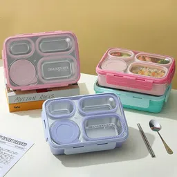 Elecart 4-Compartment Stainless Steel Bento Lunch Box with Bowl | Leak-Proof Tiffin Box for Office, School, Adults & Kids | BPA-Free | 800ml + 150ml Capacity (Pack 1 Random Colour)-picture-26