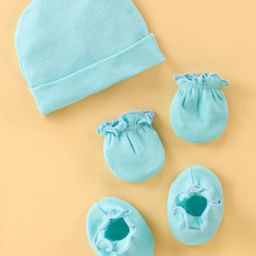 Ben Benny Interlock 100% Cotton Knit Cap Mitten & Booties Set Solid Color Blue - Diameter 9.5 cm-image-22