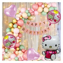 Bubble Trouble Hello Kitty Foil Balloon Set, Happy Birthday Cut Banner, & More for Boys, Girls, & Kids Indoor/Outdoor Celebrations - Pack of 76-image-3