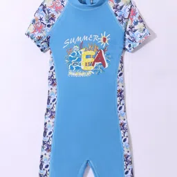 Bosky Swimwear Half Sleeves Legged Swimsuit Text Print - Blue-picture-43