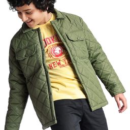 Pine Kids Woven Full Sleeves Collar Neck Padded Quilted Jacket With Solid Colour - Olive Green-image-50