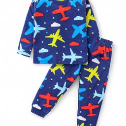 Babyhug Cotton Knit Full Sleeves Night Suit with Airplane Print - Navy Blue-image-87