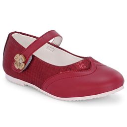 TUSKEY Floral Applique Detailed Velcro Closure Ballerinas - Maroon-image-80