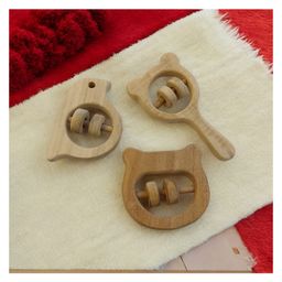 neemtoys Soothing Sound Making Rattles - Sparrow, Hippo Head & Micky Head Shapes - Made From Pure Neem Wood-17