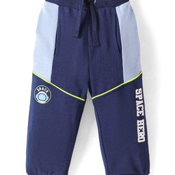 Babyhug Cotton Knit Full Length Cut & Sew Designed Lounge Pant with Text Print - Navy Blue-image-26
