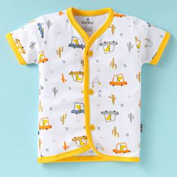 Child World Interlock Knit Half Sleeves Jhabla With Vehicle Print - Yellow-picture-20