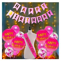 Bubble Trouble Pink Happy Birthday Decoration Kit Combo With Fairy Led Lights 19pcs Set Banner (cardstock); Balloon; Metallic;Foil; Sash For Wife;Girl Friend;Woman; 16th; 18th; 21st; 30th Party Supplies-image-19