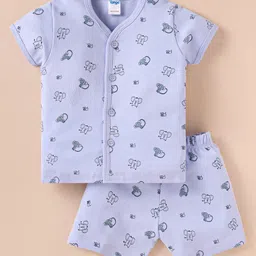 Tango Single Jersey Knit Half Sleeves Shorts Night Suit with Animal Print - Light Blue-picture-44