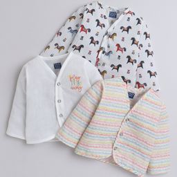 Polka Tots Pack Of 3 Cotton Full Sleeves Animals & Abstract Printed Jhablas - Multi Colour-image-78