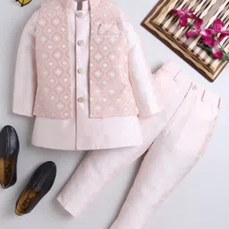 Ahhaaaa Velvet Full Sleeves Solid Kurta With Pant & Embroidered Jacket Set - Pink-picture-12