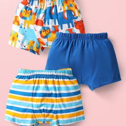 Babyhug 100% Cotton Above Knee Length Animal Printed & Striped Trunk Pack Of 3 - Blue Orange & Light Blue-image-19