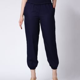Moms Maternity Rayon Woven Solid Maternity High Waist Trousers - Navy Blue-image-82